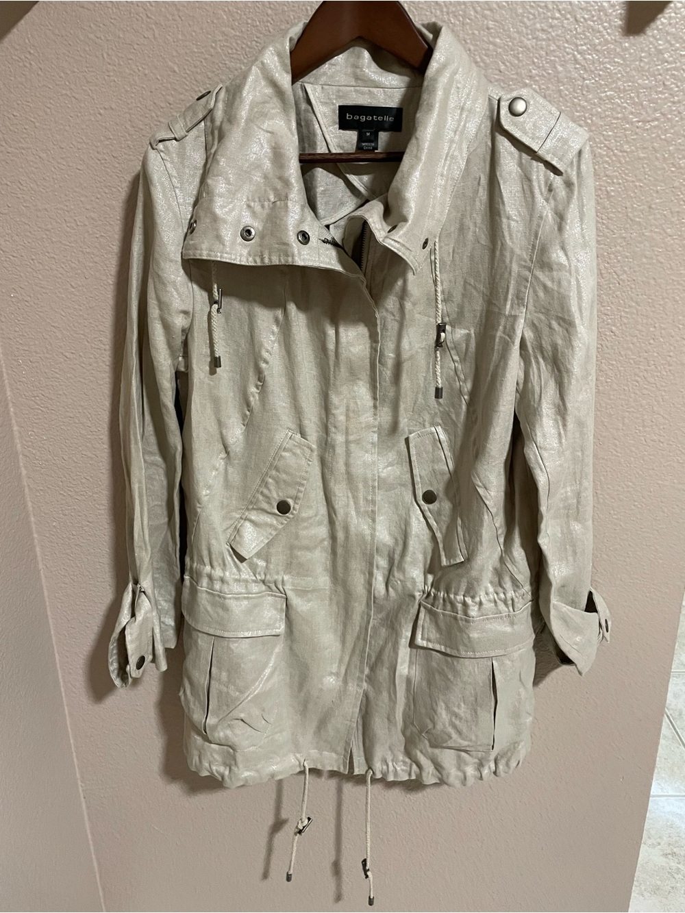 bagatelle Light Cream Utility Jacket with Drawstring Waist